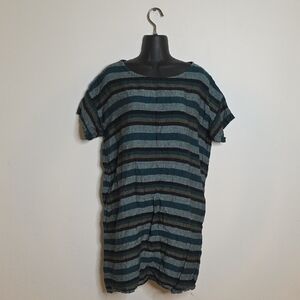 Casual Striped Short Sleeve Linen Dress By Eileen Fisher Size Small